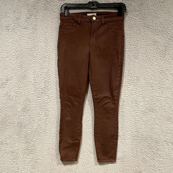 L'Agence Jeans Womens 26 Brown Margot Skinny High Rise Dark Mocha Coated Denim - Picture 1 of 9